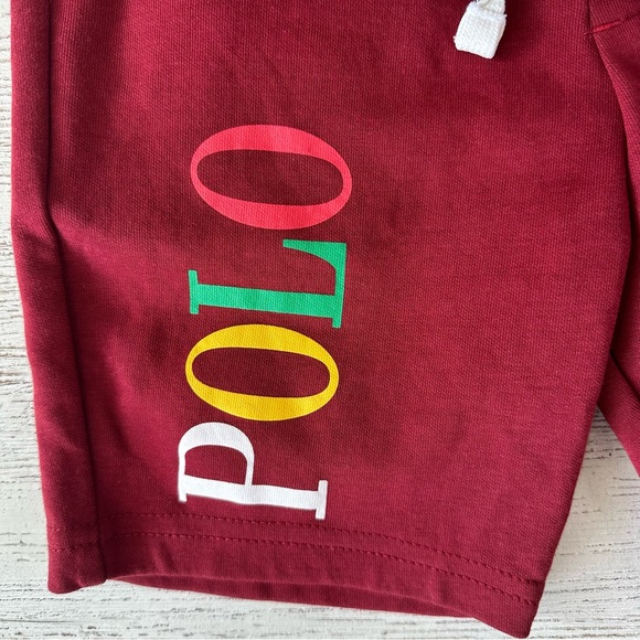 *3/$20* POLO RALPH LAUREN Color Block Logo Sweatpants Shorts XL 9-10 Burgundy - Picture 2 of 6